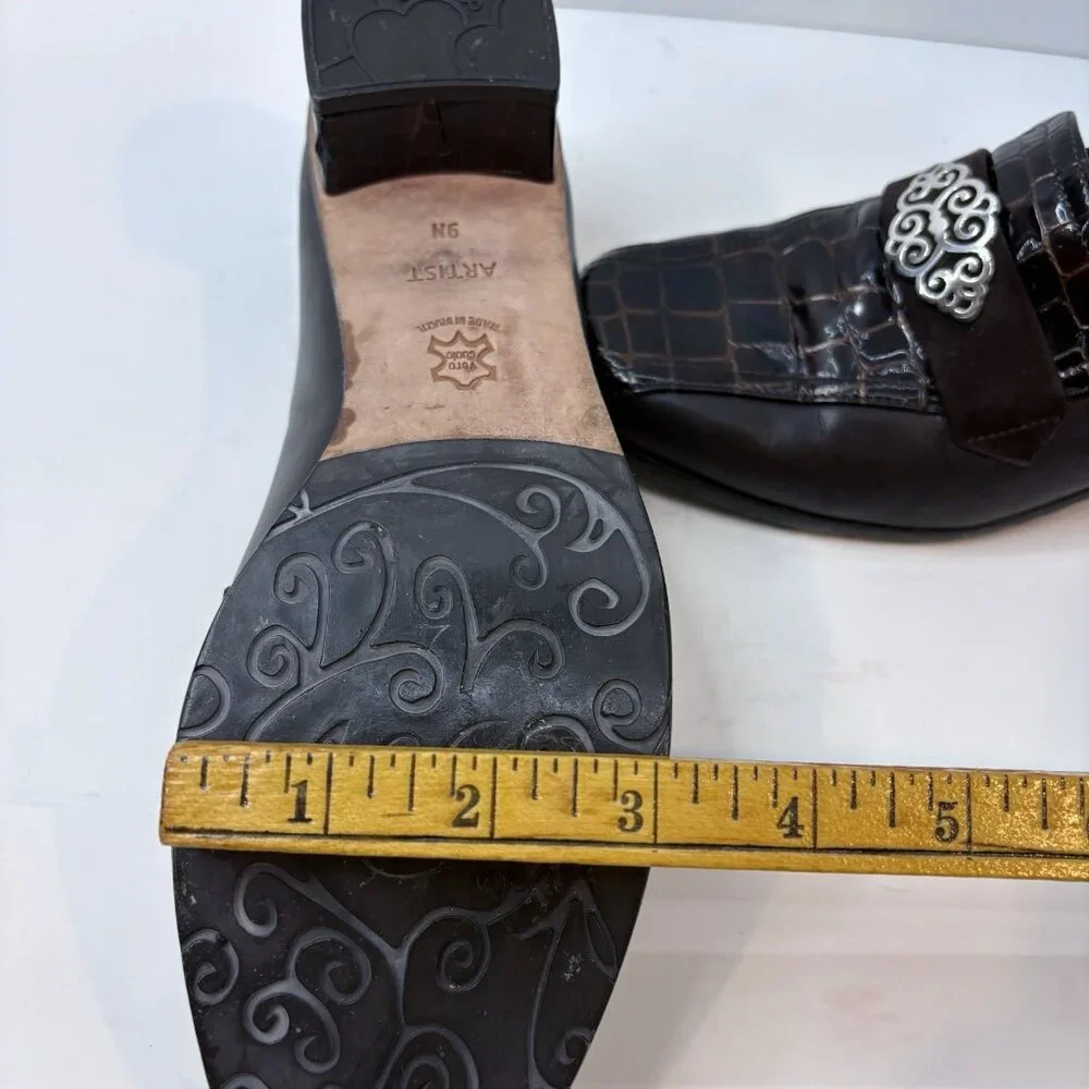 Brighton Artist Brown & Croc Laofers w/Silver Design and Low Heel 9N Retro, 90’s - Picture 10 of 10